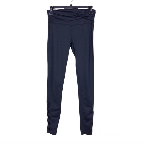 Kyodan Solid Black Crossover Waistband Cut Out Detail Pull On Leggings XS - Picture 1 of 5